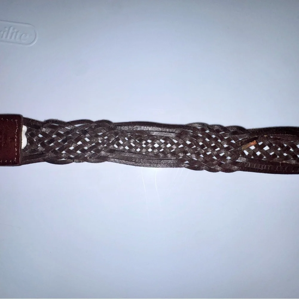 Eddie Bauer Brown Woven Leather Belt with Brass-Tone Round Buckle - Picture 6 of 7